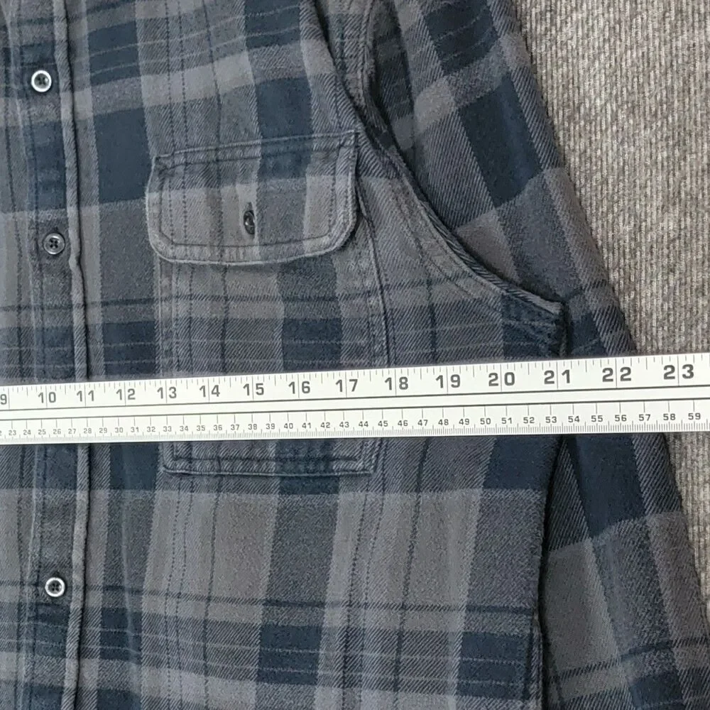 The North Face Shirt Mens L Blue & Gray Plaid Flannel Long Sleeve Button Up